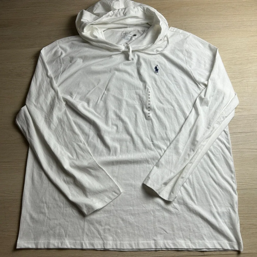 Polo Ralph Lauren Mens XXL White Lightweight Long Sleeve Hooded T-Shirt 2XL NWOT